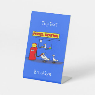 Funny sea gulls petrel cartoon humor pedestal sign