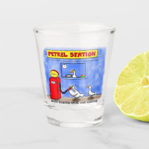 Funny sea gulls petrel cartoon humor shot glass