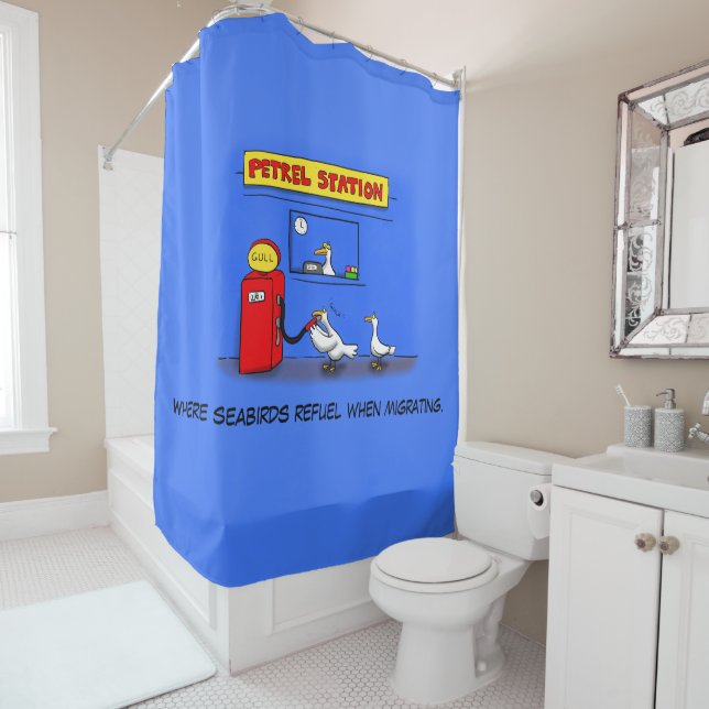 Funny sea gulls petrel cartoon humor shower curtain (In Situ)