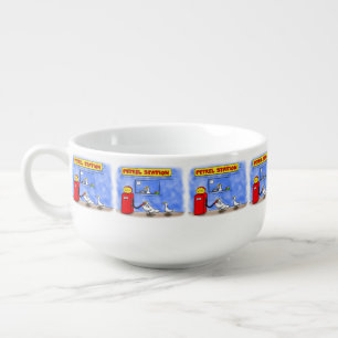 Funny sea gulls petrel cartoon humor soup mug