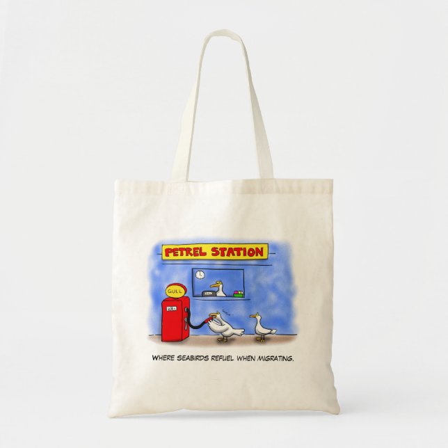 Funny sea gulls petrel cartoon humor tote bag (Front)