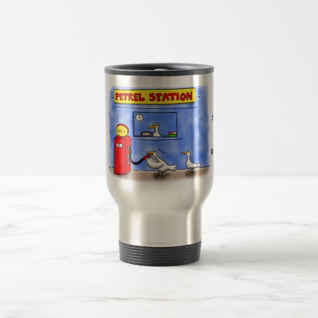 Funny sea gulls petrel cartoon humor travel mug (Center)