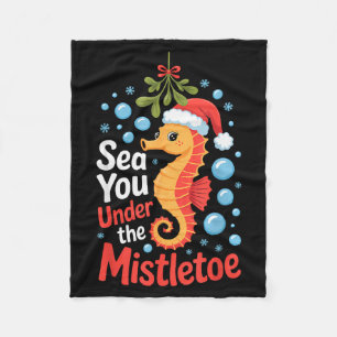 Funny Sea Horse Christmas Seahorse Santa Hat Kids Fleece Blanket