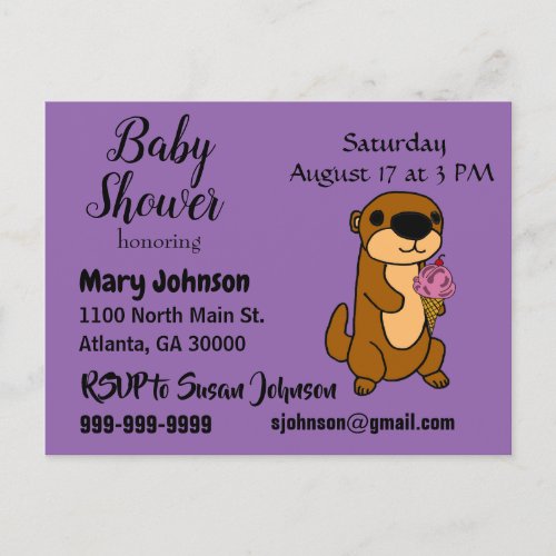 Funny Sea Otter and Ice Cream Baby Shower Invitation Postcard
