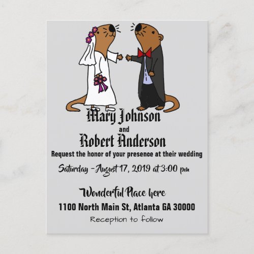 Funny Sea Otter Bride and Groom Wedding Invitation