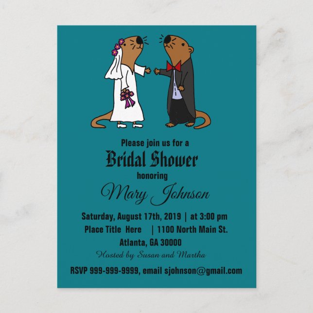 Funny Sea Otter Bride and Groom Wedding Invitation Postcard (Front)