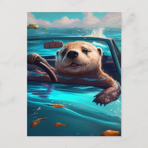 Funny Sea Otter Driving on Water Postcard