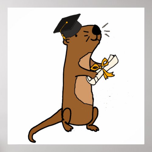 Funny Sea Otter Graduation Cartoon Poster