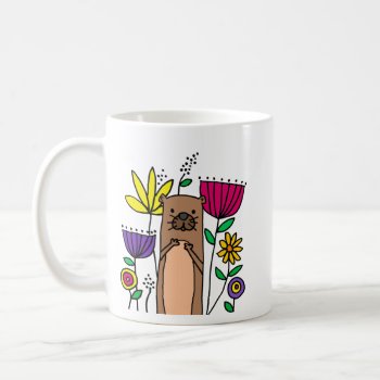 Funny Sea Otter In Flower Garden Cartoon Coffee Mug by inspirationrocks at Zazzle