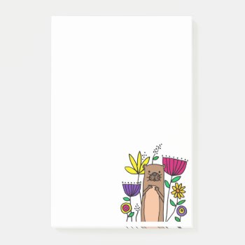 Funny Sea Otter In Flower Garden Cartoon Post-it Notes by inspirationrocks at Zazzle