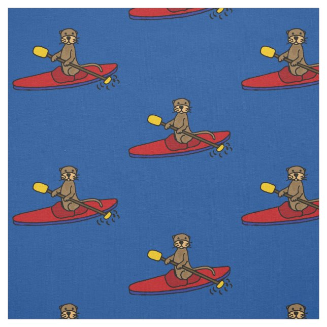 Funny Sea Otter Kayaking Cartoon Fabric (Swatch)
