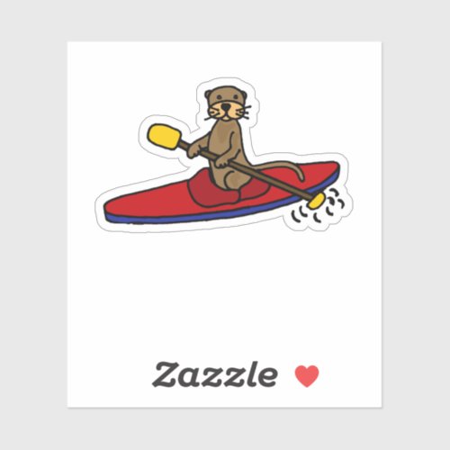 Funny Sea Otter Kayaking Cartoon Sticker