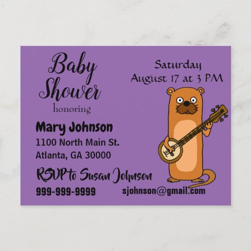 Funny Sea Otter Playing Banjo Baby Shower Invitation Postcard