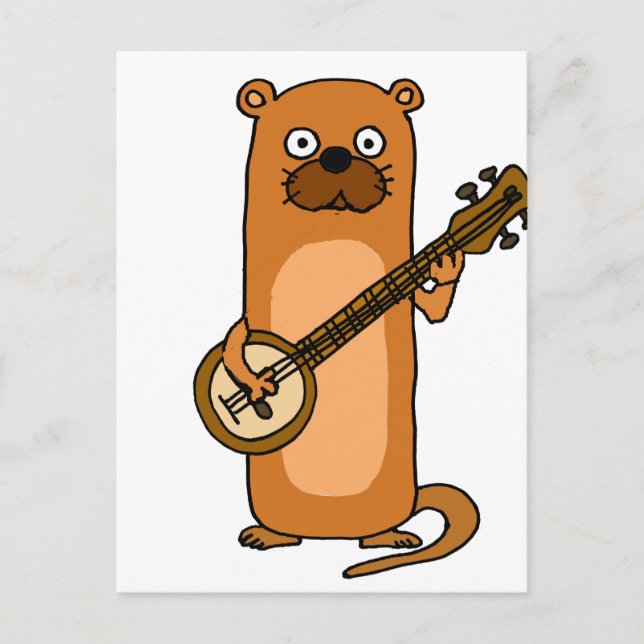 Funny Sea Otter Playing Banjo Cartoon Postcard (Front)