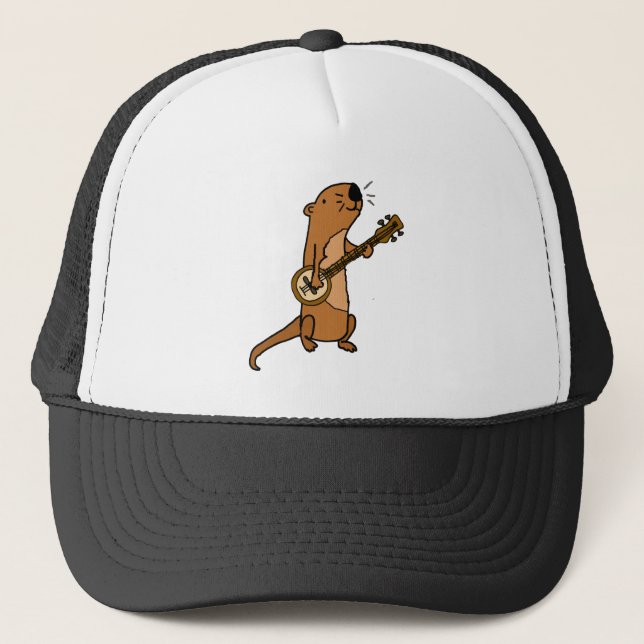 Funny Sea Otter Playing Banjo Trucker Hat (Front)
