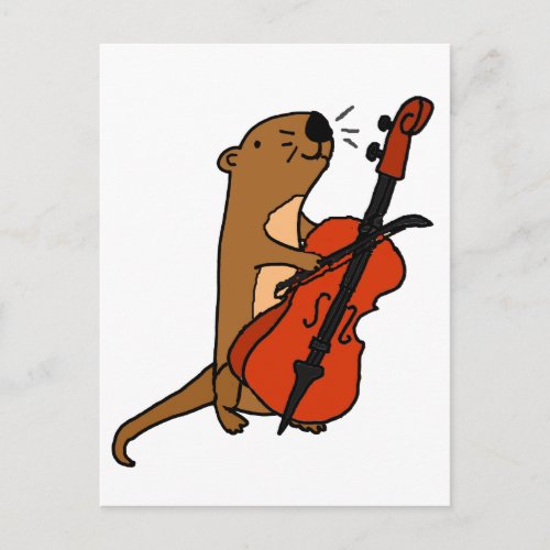 Funny Sea Otter Playing Cello Cartoon Postcard