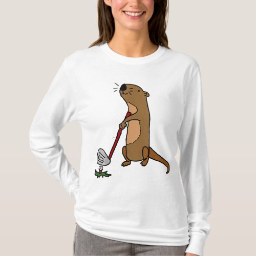 Funny Sea Otter Playing Golf T_Shirt