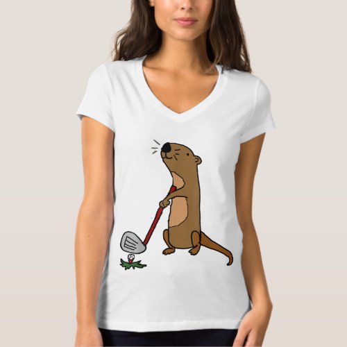 Funny Sea Otter Playing Golf T_Shirt