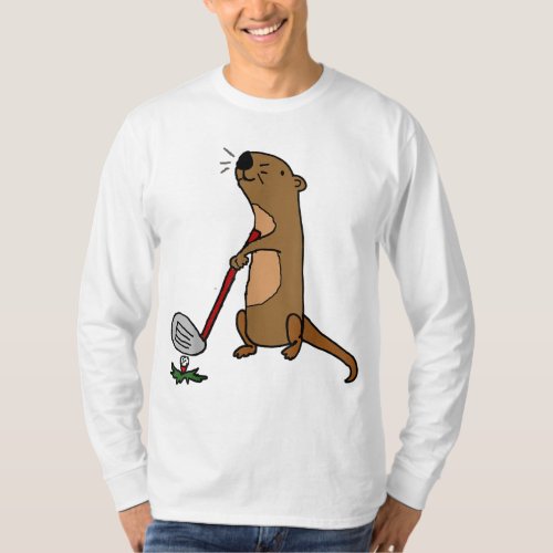 Funny Sea Otter Playing Golf T_Shirt