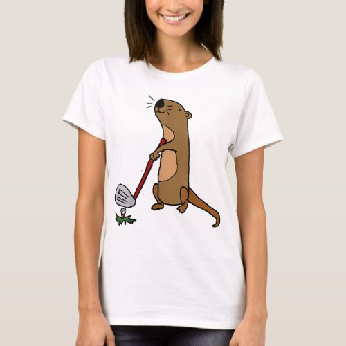 Funny Sea Otter Playing Golf T_Shirt