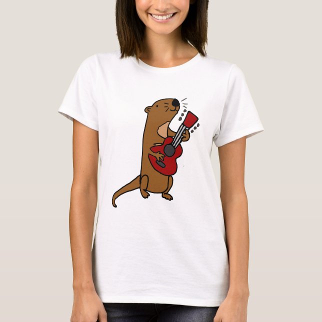 Funny Sea Otter Playing Guitar T-Shirt (Front)