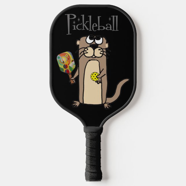 Funny Sea Otter Playing Pickleball Cartoon Paddle (Front)