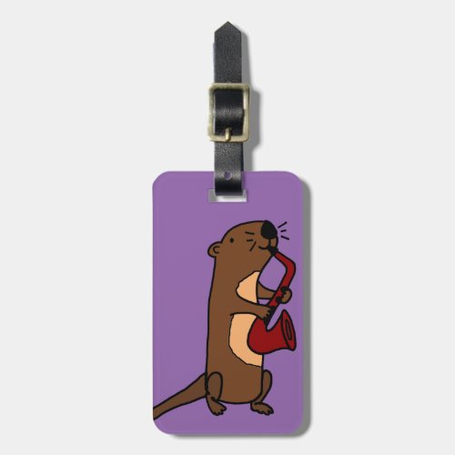 Funny Sea Otter Playing Saxophone Luggage Tag