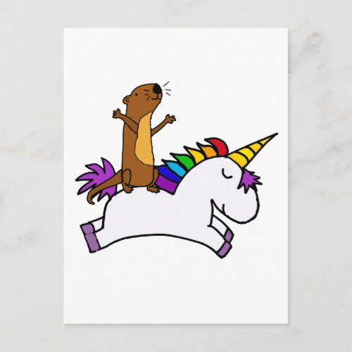 Funny Sea Otter Riding Flying Unicorn Postcard