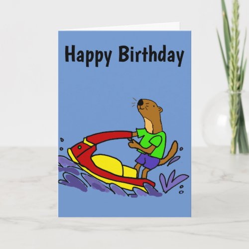 Funny Sea Otter Riding Jet Ski Cartoon Card