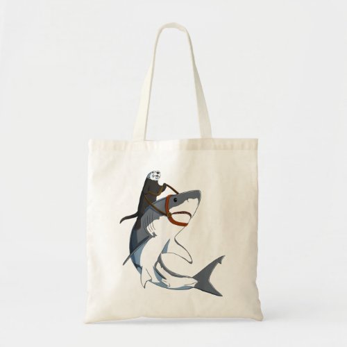 Funny Sea Otter Riding Shark  Tote Bag