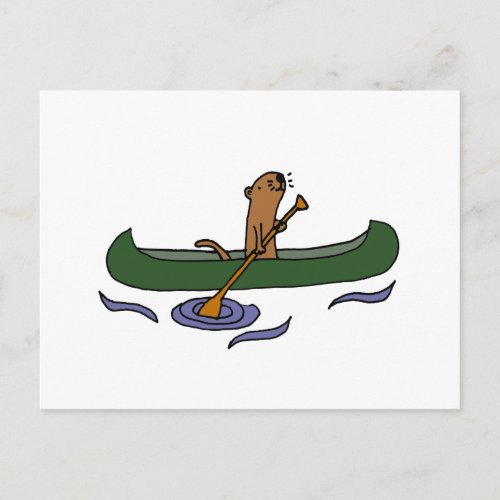 Funny Sea Otter Rowing in Canoe Postcard