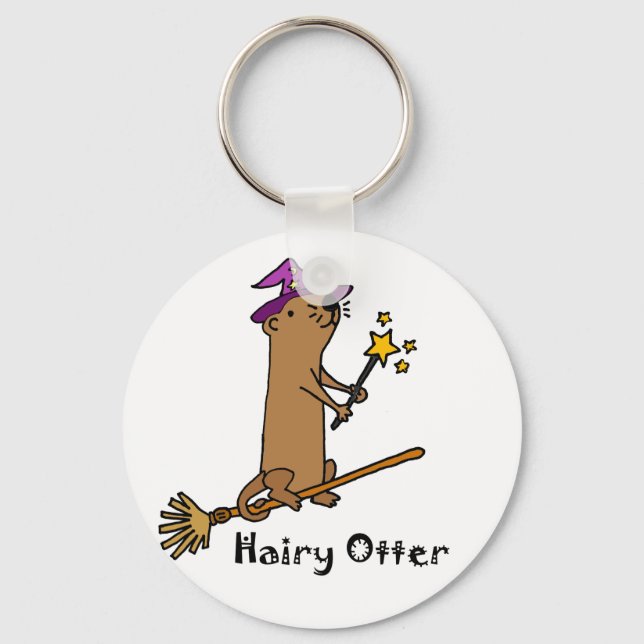 Funny Sea Otter Wizard Cartoon Keychain (Front)