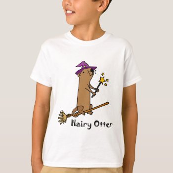 Funny Sea Otter Wizard Cartoon T-shirt by tickleyourfunnybone at Zazzle