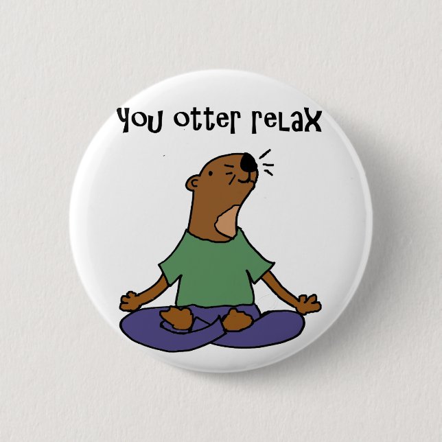 Funny Sea Otter Yoga Artwork Pinback Button (Front)