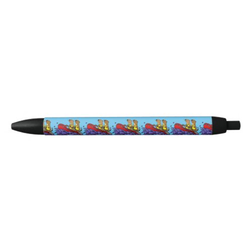 Funny Sea Otters River Rafting Black Ink Pen