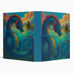 Funny sea serpent playing with a fisherman fantasy 3 ring binder