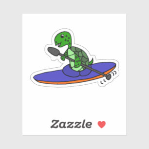 Funny Sea Turtle Kayaking Cartoon Sticker