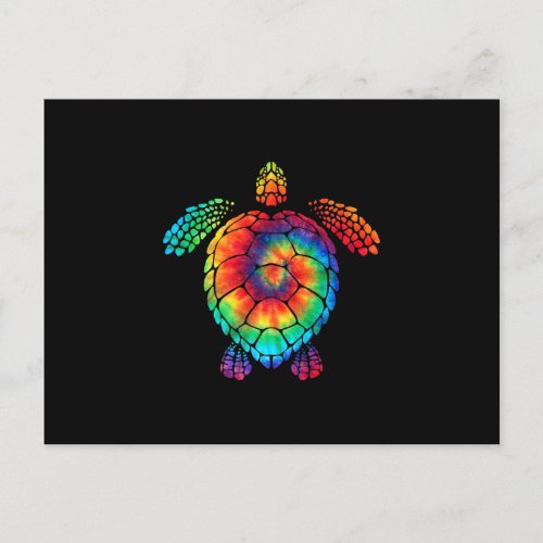 Funny Sea Turtle Ocean Tie Dye Rainbow Hippie Cost Announcement Postcard