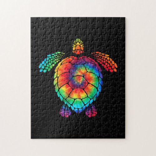 Funny Sea Turtle Ocean Tie Dye Rainbow Hippie Cost Jigsaw Puzzle