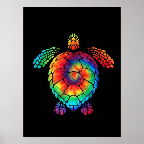 Funny Sea Turtle Ocean Tie Dye Rainbow Hippie Cost Poster