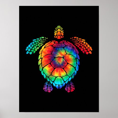 Funny Sea Turtle Ocean Tie Dye Rainbow Hippie Cost Poster