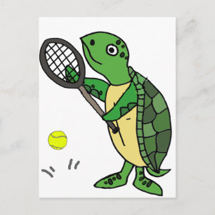 Funny Sea Turtle Playing Tennis Cartoon Postcard
