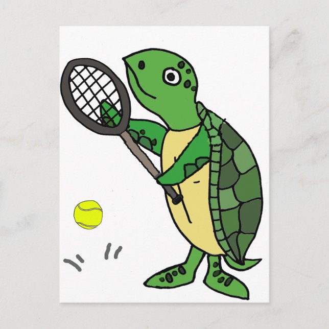 Funny Sea Turtle Playing Tennis Cartoon Postcard (Front)
