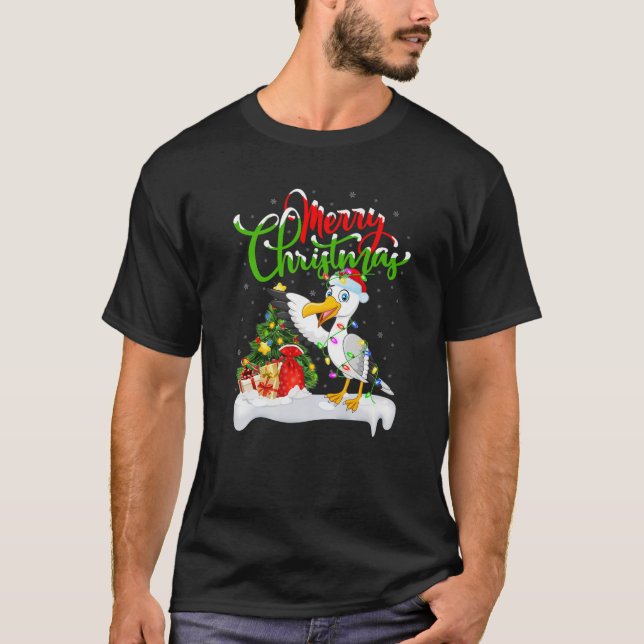 Funny Seagull Bird Lover Xmas Lighting Seagull Chr T-Shirt (Front)