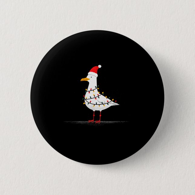 Funny Seagull Christmas Graphics Animal Lights Lov Button (Front)
