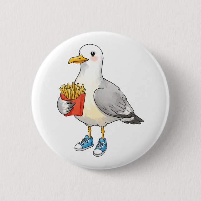 Funny Seagull Fries Sneakers Button (Front)