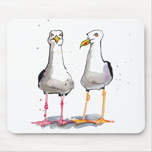 Funny seagull ink drawing _ comical seagulls mouse pad