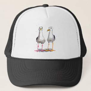 Funny seagull ink drawing - comical seagulls trucker hat
