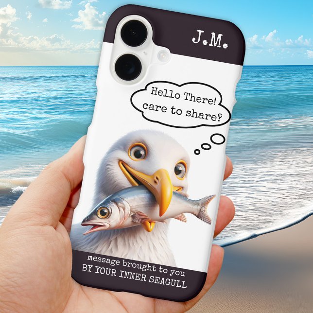 Funny Seagull with Fish Case-Mate iPhone Case (Phone case featuring cute illustration featuring a funny seagull with fish.)