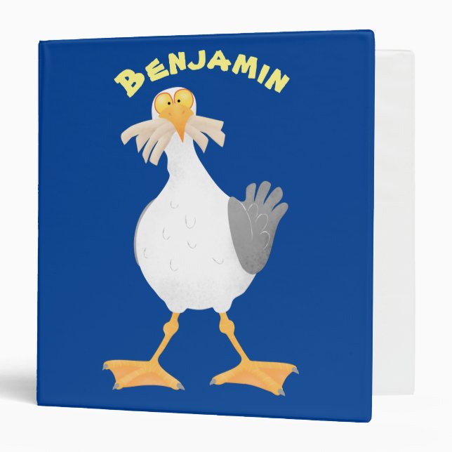 Funny seagull with French fries cartoon 3 Ring Binder (Front/Inside)